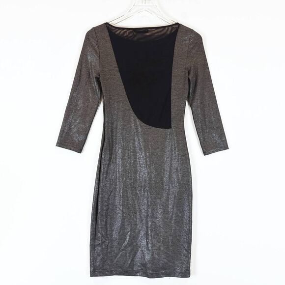 Alice + Olivia Long Sleeve Metallic Mesh Cut Out Mini Dress Womens 4 Party Glam - Picture 1 of 6